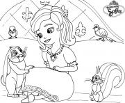 princesse sofia  sur son lit avec un lapin dessin à colorier